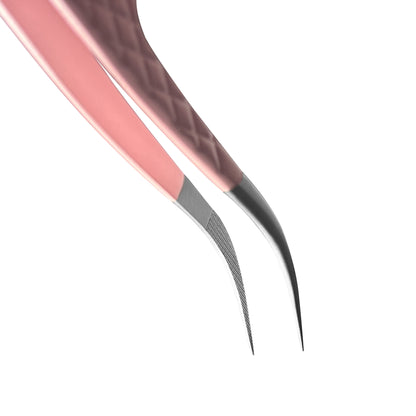 EP-02  Curved Volume Pink Coated Fiber Tip Tweezers